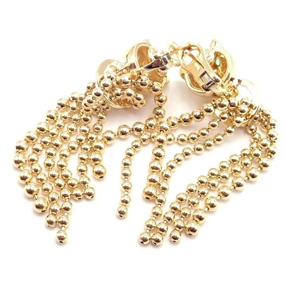 Authentic! Cartier Panther Panthere 18k Gold Diamond Tsavorite Onyx Earrings - Picture 7 of 12